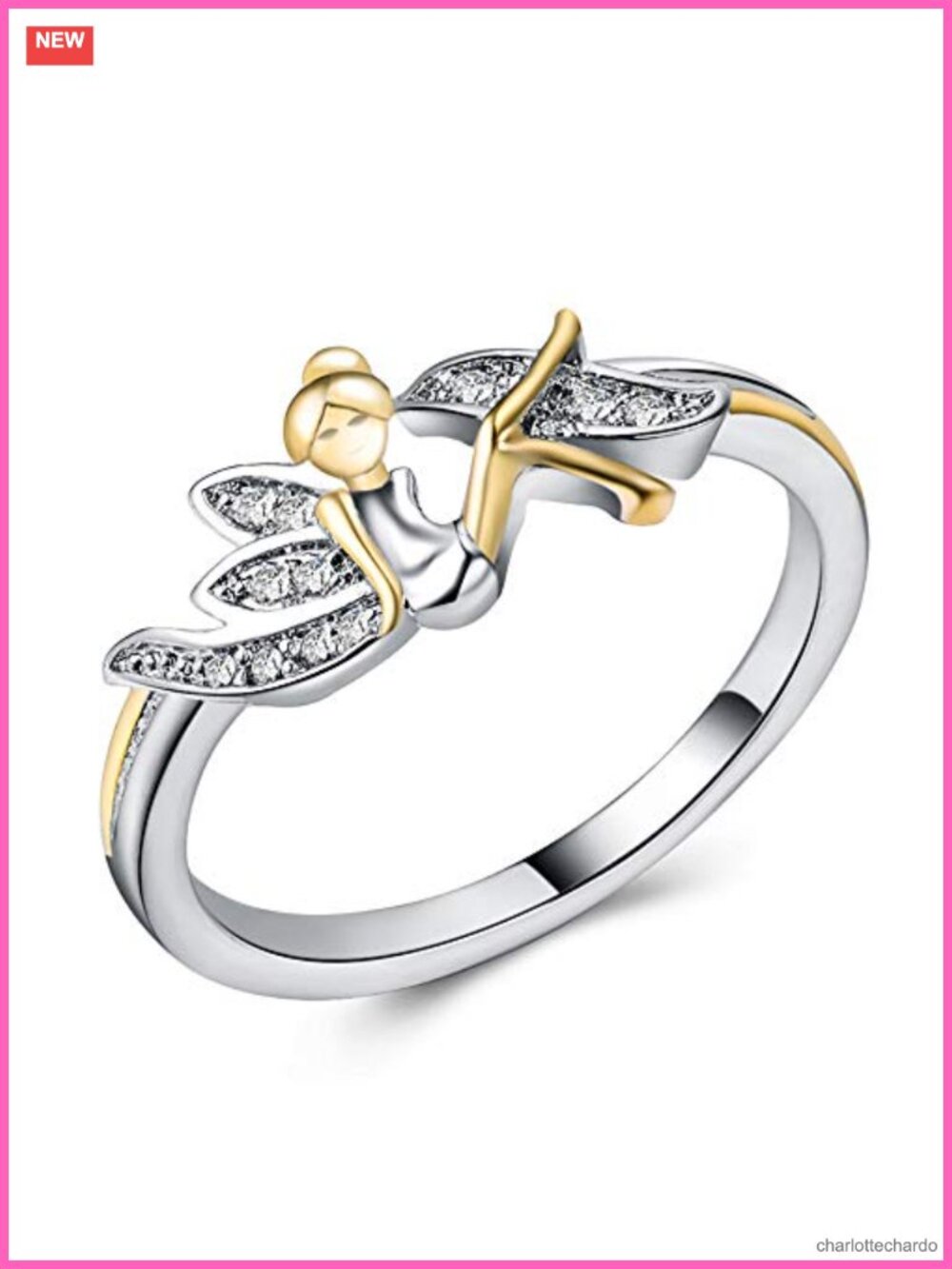 Fairy Wing Angel Ring White Gold Plated Copper CZ Statement Ring
